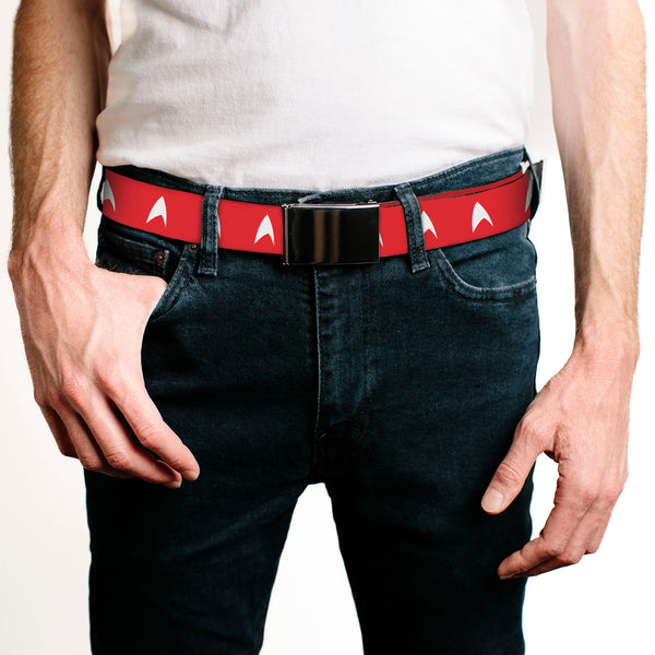 Buckle-Down Web Belt Blank Chrome Buckle - Star Trek Starfleet Insignia Red/White Webbing