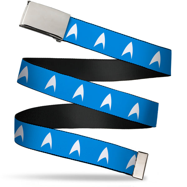 Buckle-Down Web Belt Blank Chrome Buckle - Star Trek Starfleet Insignia Blue/White Webbing