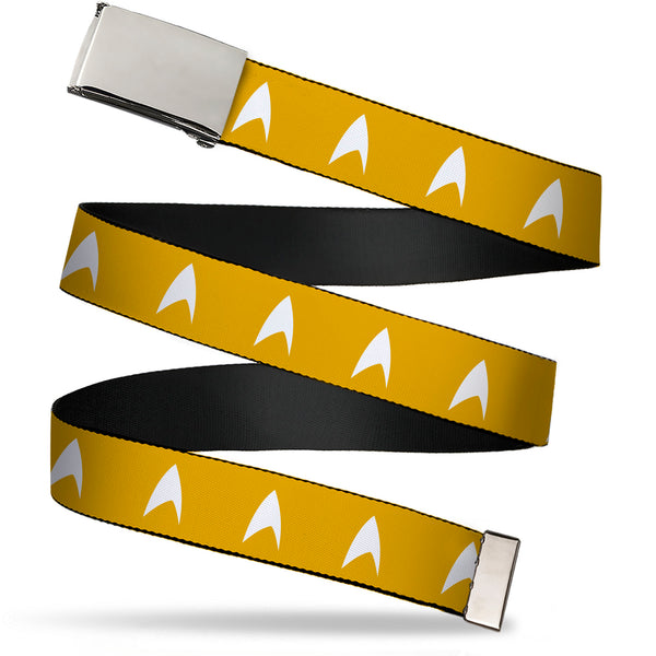 Buckle-Down Web Belt Blank Chrome Buckle - Star Trek Starfleet Insignia Golden Yellow/White Webbing