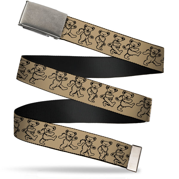 Buckle-Down Web Belt Blank Matte Buckle - Dancing Bears Tan/Black Webbing