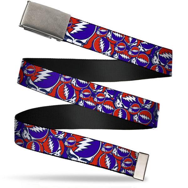 Buckle-Down Web Belt Blank Matte Buckle - Steal Your Face Stacked Red/White/Blue Webbing
