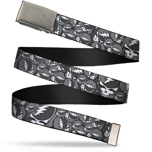 Buckle-Down Web Belt Blank Matte Buckle - Steal Your Face Stacked Gray Webbing