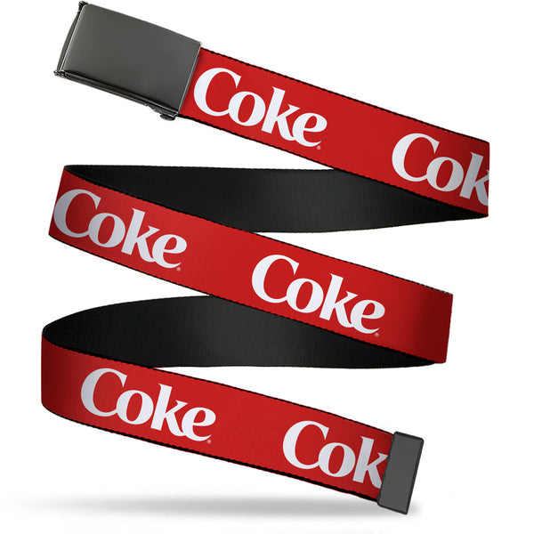 Buckle-Down Web Belt Clamp Buckle - Coca-Cola COKE Text Logo Red/White Webbing