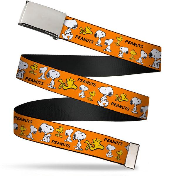 Buckle-Down Web Belt Clamp Buckle - PEANUTS Snoopy and Woodstock Poses Collage Orange Webbing