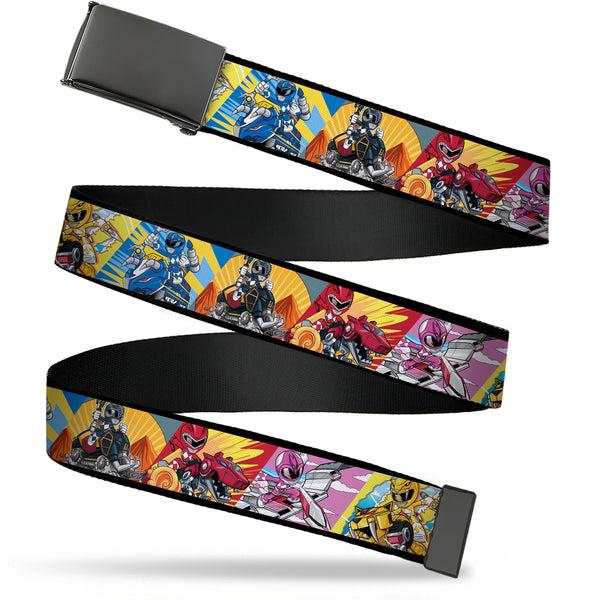 Buckle-Down Web Belt Clamp Buckle - Power Rangers and Zord Action Pose Blocks Webbing
