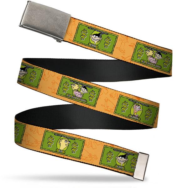 Buckle-Down Web Belt Clasp Buckle - Ed Edd n Eddy Money Notes and Icons Orange/Greens Webbing