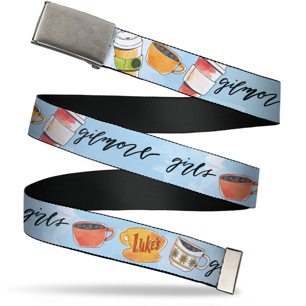 Buckle-Down Web Belt Clasp Buckle - GILMORE GIRLS Luke's Coffee Shop Icons and Script Blue Webbing