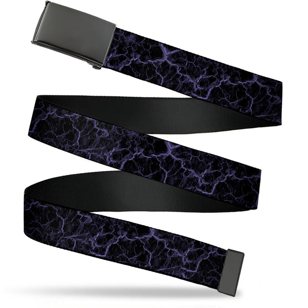 Buckle-Down Web Belt Clasp Buckle - Marble Black/Purple Webbing