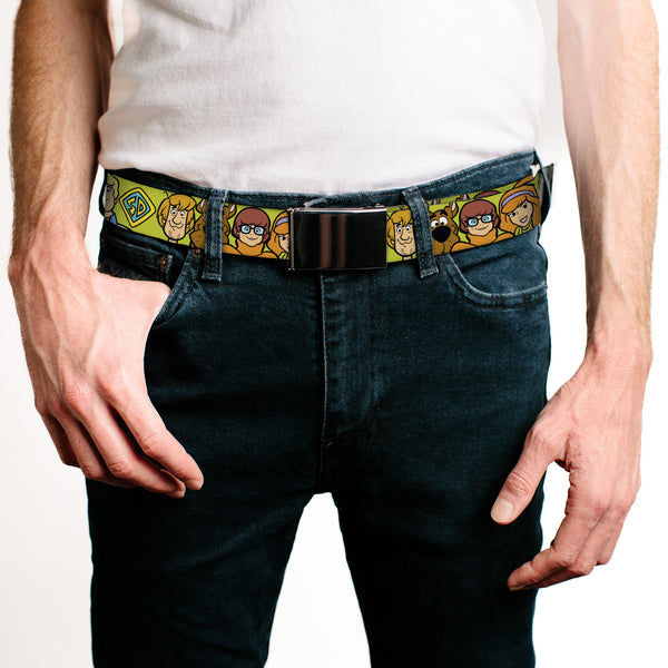 Buckle-Down Web Belt - Scooby Doo Character Faces Close-Up Green Webbing