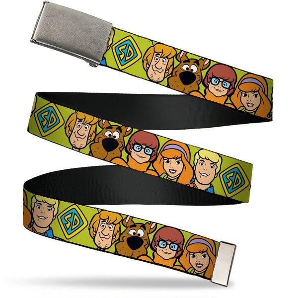 Buckle-Down Web Belt - Scooby Doo Character Faces Close-Up Green Webbing