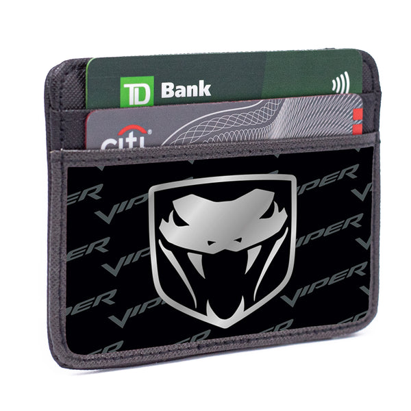Buckle-Down Weekend Wallet - Dodge Viper Logo W Text Black Gray Silver-Fade