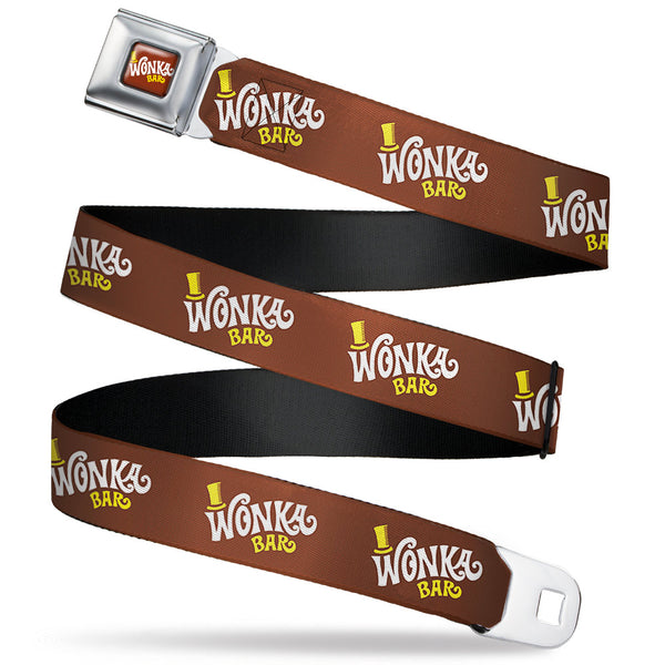 Buckle-Down Willy Wonka and the Chocolate Factory WONKA BAR Logo Full Color Brown/Yellow/White Seatbelt Belt - Willy Wonka and the Chocolate Factory WONKA BAR Logo Brown/Yellow/White Webbing