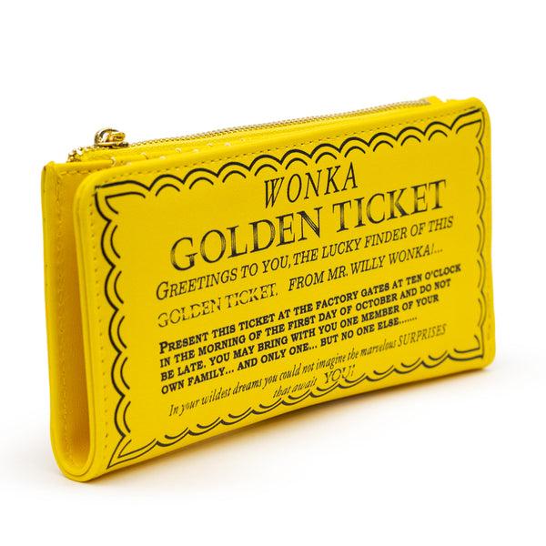 Buckle-Down Willy Wonka Wallet Fold Over Snap Pouch Chocolate Factory Golden Ticket Text Yellow Vegan Leather