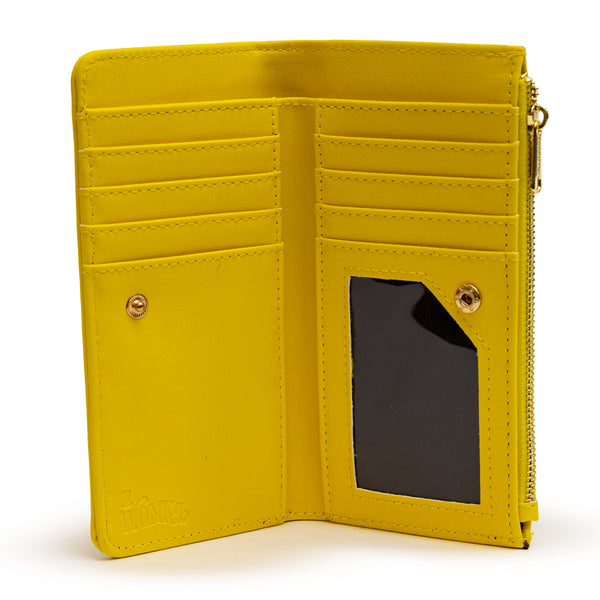 Buckle-Down Willy Wonka Wallet Fold Over Snap Pouch Chocolate Factory Golden Ticket Text Yellow Vegan Leather