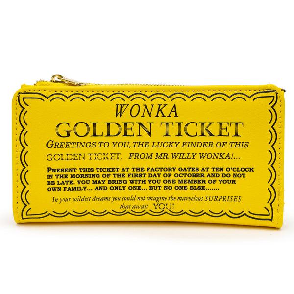 Buckle-Down Willy Wonka Wallet Fold Over Snap Pouch Chocolate Factory Golden Ticket Text Yellow Vegan Leather