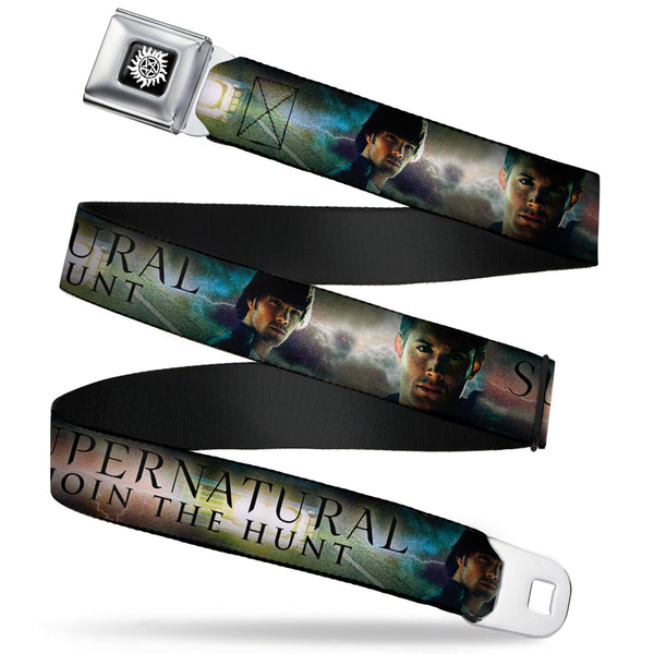 Buckle-Down Winchester Logo Full Color Black White Seatbelt Belt - SUPERNATURAL-JOIN THE HUNT/Winchester Brothers Clouds Webbing