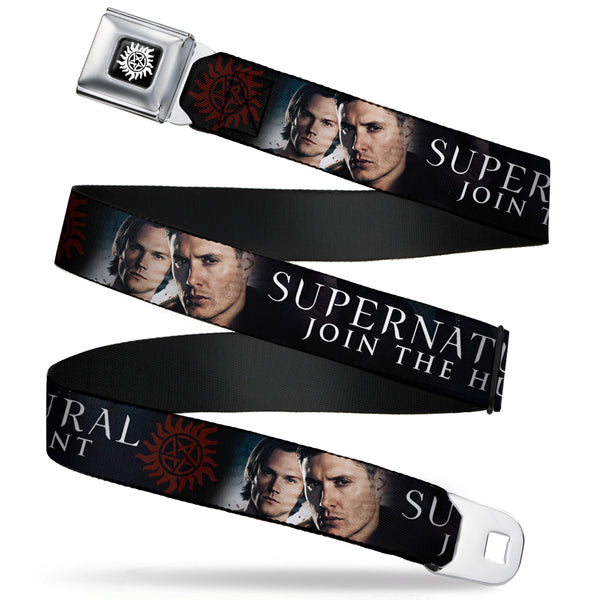 Buckle-Down Winchester Logo Full Color Black White Seatbelt Belt - Winchester Brothers Faces CLOSE-UP & Logo Webbing