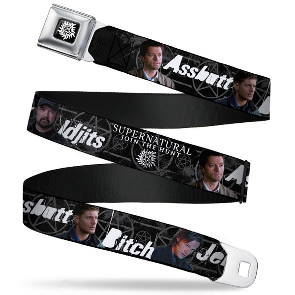 Buckle-Down Winchester Logo Full Color Black White Seatbelt Belt - SUPERNATURAL 4-Character Poses/ASSBUTT-BITCH-JERK-IDJITS Black/Gray/White Webbing Buckle-Down Winchester Logo Full Color Black White Seatbelt Belt - SUPERNATURAL 4-Character Poses/ASSBUTT-BITCH-JERK-IDJITS Black/Gray/White Webbing