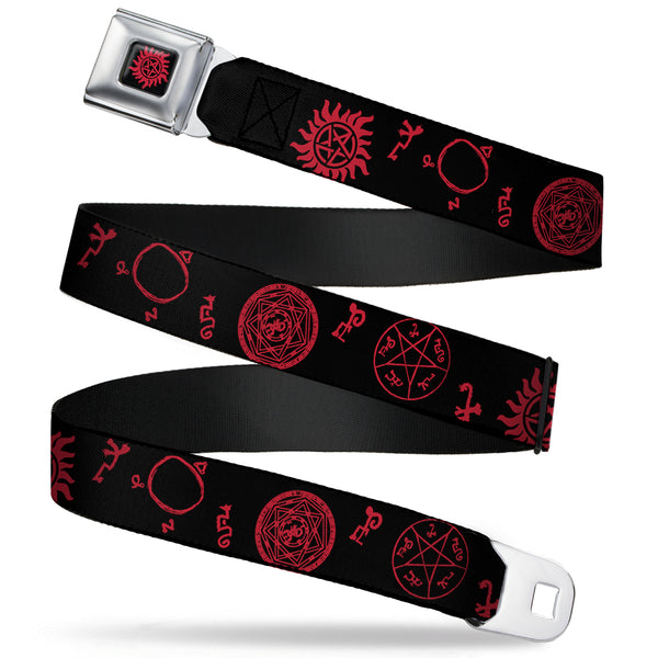 Buckle-Down Winchester Pentagram Full Color Black Red Seatbelt Belt - Supernatural Symbols Scattered Black/Red Webbing Buckle-Down Winchester Pentagram Full Color Black Red Seatbelt Belt - Supernatural Symbols Scattered Black/Red Webbing
