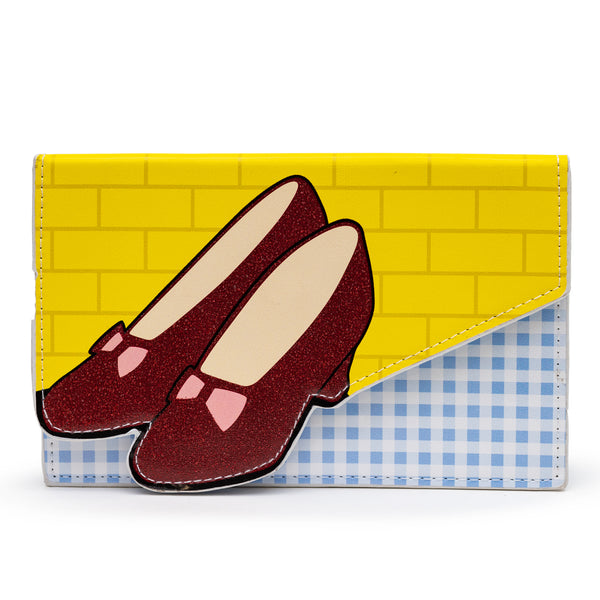 Buckle-Down Wizard of Oz Wallet Fold Over Dorothys Ruby Slippers with Bricks and Checkers Vegan Leather