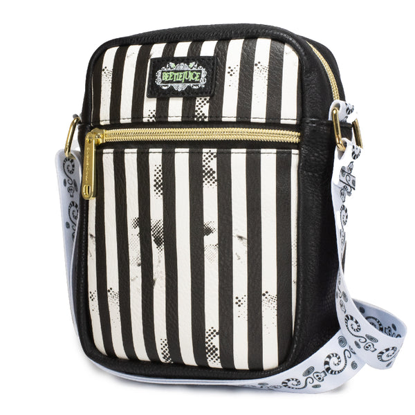 Buckle-Down Women's Crossbody Wallet - Beetlejuice Suit Stripes Black White