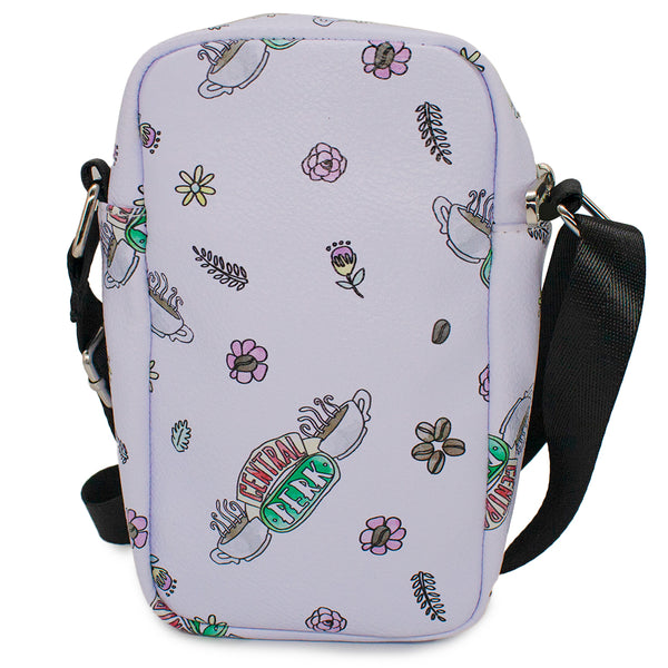 Buckle-Down Women's Crossbody Wallet - Friends CENTRAL PERK Logo And Flowers Scattered White