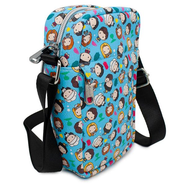 Buckle-Down Women's Crossbody Wallet - Friends Chibi Character Kids And Icons Scattered Blue