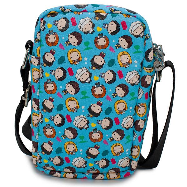 Buckle-Down Women's Crossbody Wallet - Friends Chibi Character Kids And Icons Scattered Blue