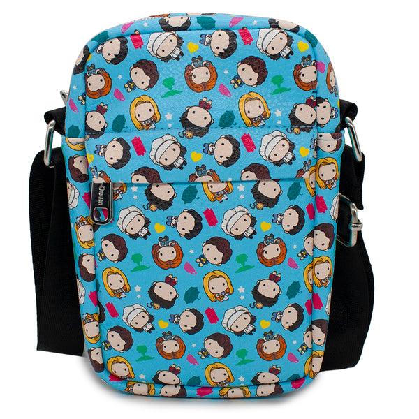 Buckle-Down Women's Crossbody Wallet - Friends Chibi Character Kids and Icons Scattered Blue
