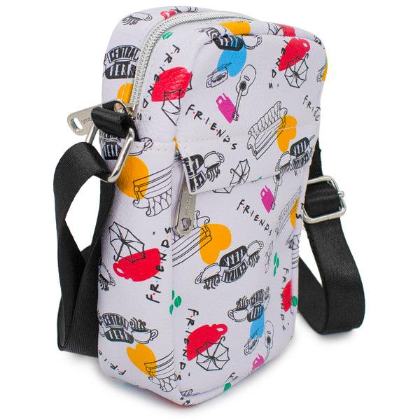 Buckle-Down Women's Crossbody Wallet - Friends Television Show Outline Icons Collage White