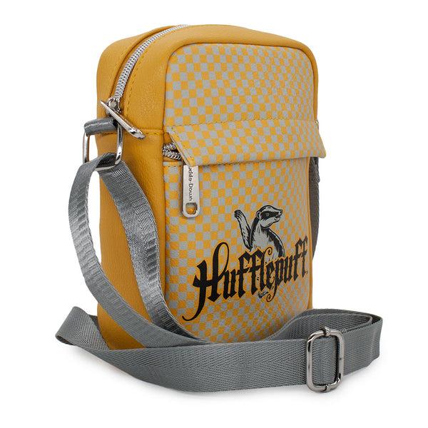 Buckle-Down Women's Crossbody Wallet - Harry Potter HUFFLEPUFF Badger Icon Checker Yellow Gray