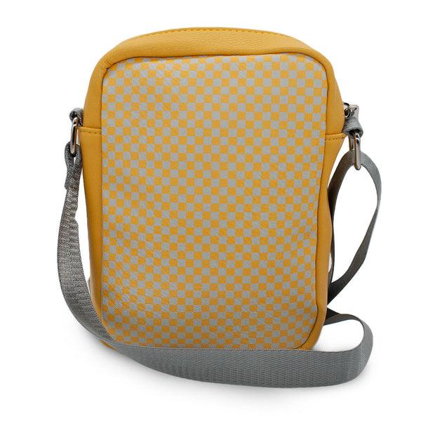 Buckle-Down Women's Crossbody Wallet - Harry Potter HUFFLEPUFF Badger Icon Checker Yellow Gray