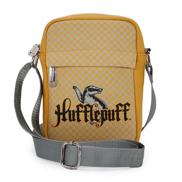 Buckle-Down Women's Crossbody Wallet - Harry Potter HUFFLEPUFF Badger Icon Checker Yellow Gray