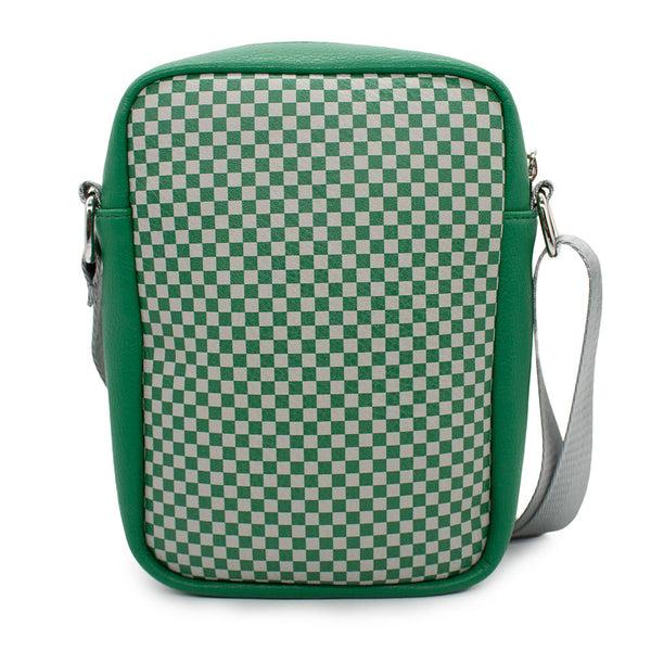 Buckle-Down Women's Crossbody Wallet - Harry Potter SLYTHERIN Serpent Icon Checker Green Gray