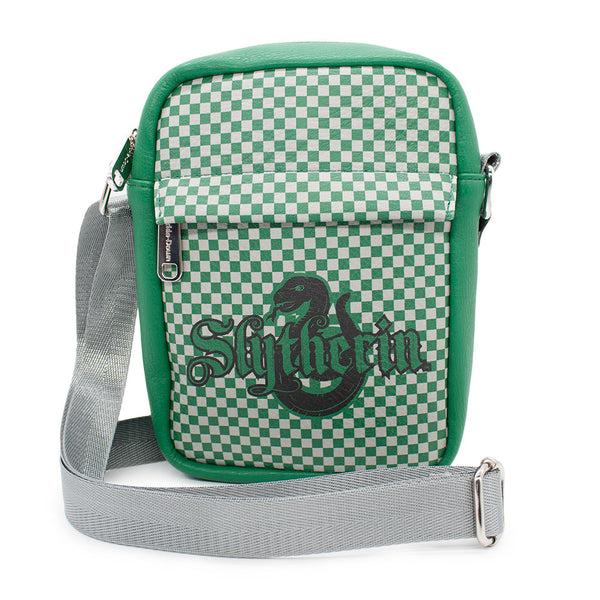 Buckle-Down Women's Crossbody Wallet - Harry Potter SLYTHERIN Serpent Icon Checker Green Gray