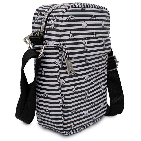 Buckle-Down Women's Crossbody Wallet - Looney Tunes 4-Character Eyes Stripe White Black