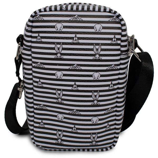 Buckle-Down Women's Crossbody Wallet - Looney Tunes 4-Character Eyes Stripe White Black