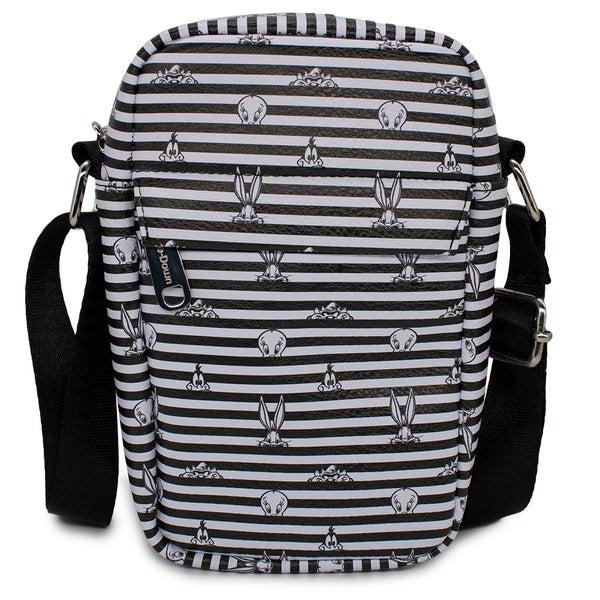Buckle-Down Women's Crossbody Wallet - Looney Tunes 4-Character Eyes Stripe White Black