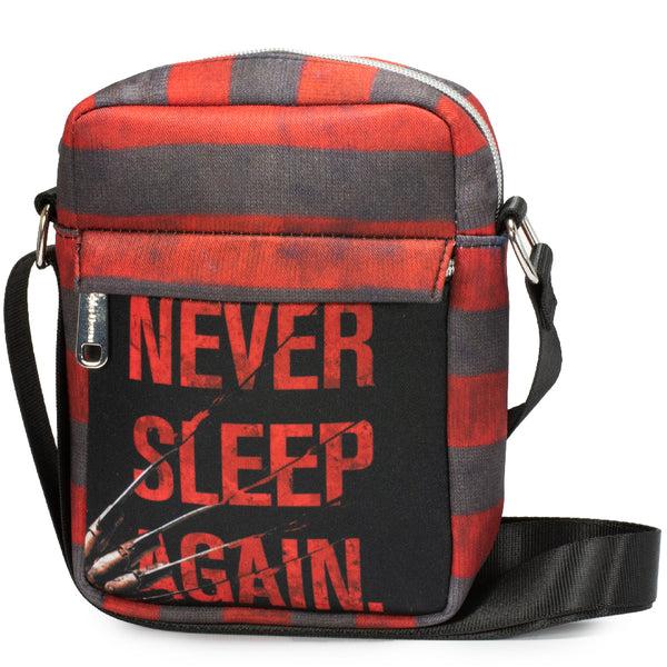 Buckle-Down Women's Crossbody Wallet - Nightmare on Elm Street Freddy Krueger Stripes NEVER SLEEP AGAIN Red Grays