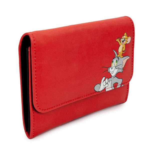 Buckle-Down Women's Fold Over Wallet Rectangle PU - Tom And Jerry Smiling Pose Red