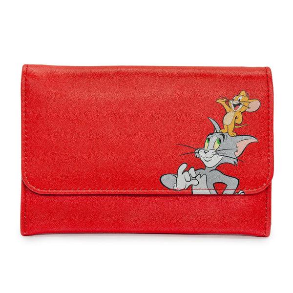 Buckle-Down Women's Fold Over Wallet Rectangle PU - Tom and Jerry Smiling Pose Red