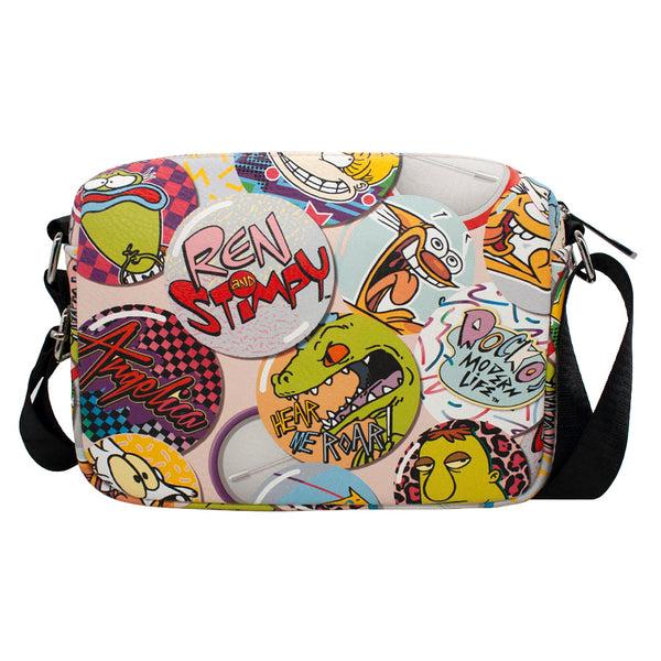 Buckle-Down Women's Horizontal Crossbody Wallet - Nick 90s Character And Logo Buttons Stacked Pink