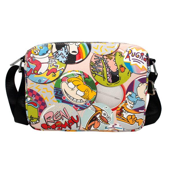 Buckle-Down Women's Horizontal Crossbody Wallet - Nick 90s Character and Logo Buttons Stacked Pink