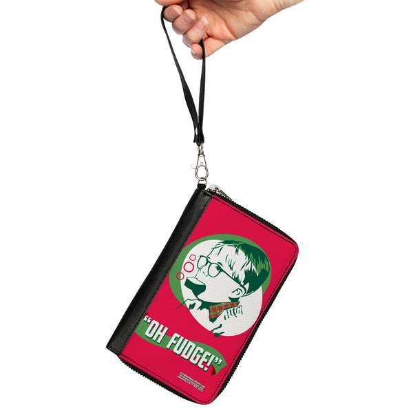 Buckle-Down Women's PU Zip Around Wallet Rectangle - A Christmas Story Ralphie OH FUDGE Soap Pose Red Greens White
