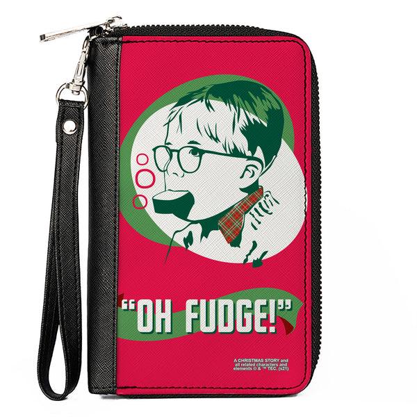 Buckle-Down Women's PU Zip Around Wallet Rectangle - A Christmas Story Ralphie OH FUDGE Soap Pose Red Greens White