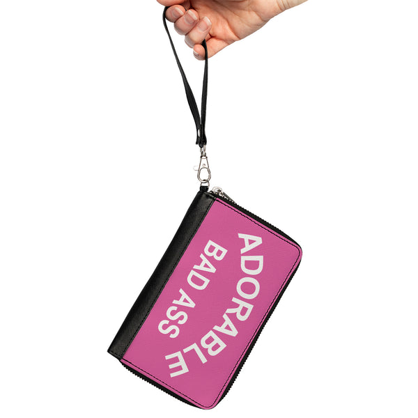 Buckle-Down Women's PU Zip Around Wallet Rectangle - ADORABLE BAD ASS Pink White