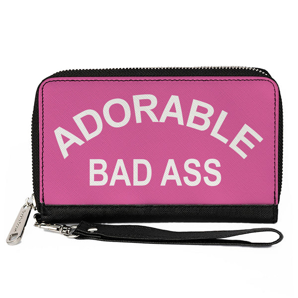 Buckle-Down Women's PU Zip Around Wallet Rectangle - ADORABLE BAD ASS Pink White