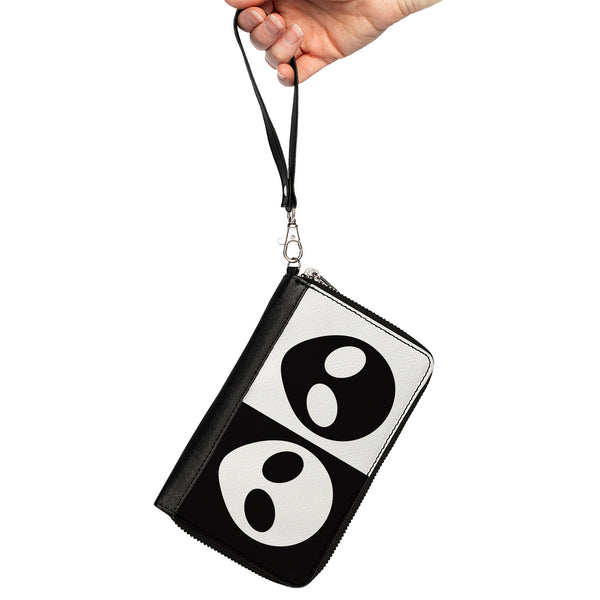 Buckle-Down Women's PU Zip Around Wallet Rectangle - Alien Head Blocks Black White