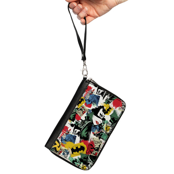 Buckle-Down Women's PU Zip Around Wallet Rectangle - Batman And Gotham City Villains Graffiti Collage White Multi Color
