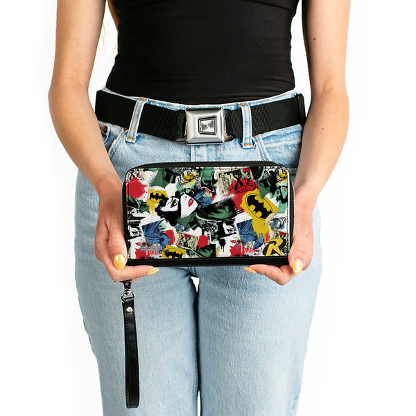 Buckle-Down Women's PU Zip Around Wallet Rectangle - Batman And Gotham City Villains Graffiti Collage White Multi Color